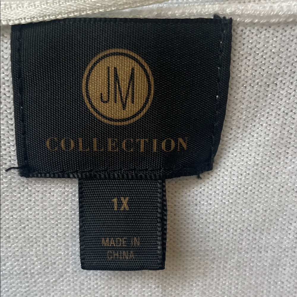JM Collection White Open-Front Short Sleeve Cardigan - Picture 2 of 4